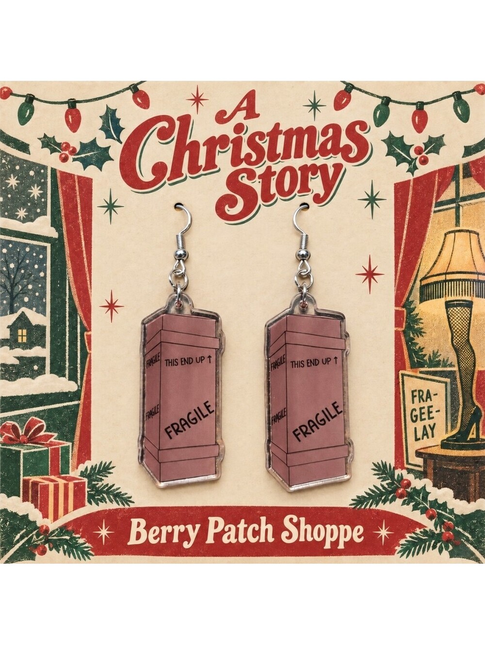 Retro Nostalgic A Christmas Story FRA-G-ILE Fragile Leg Lamp Earrings